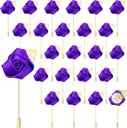 Vista 9 de Zeyune 24 piezas de bolsillo para ojales de boda Boutonniere Rose Boutonniere para hombres, bodas y fiestas de graduación (azul)