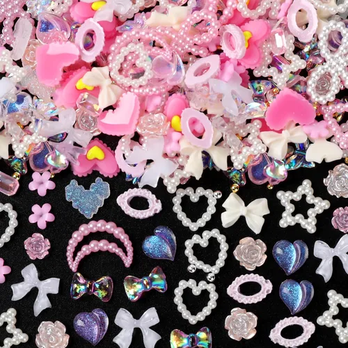Vista 10 de COOSLIM 110 dijes de uñas 3D para uñas acrílicas, flor de camelia, rosa, mariposa, lazo, corazón, oso, conejo, estrella, para diseños de uñas