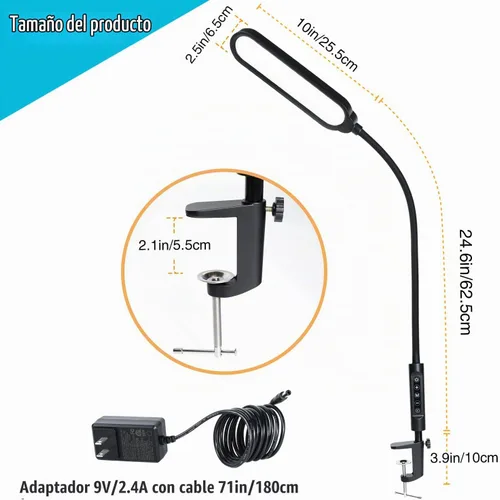 Vista 6 de Lámpara de escritorio con abrazadera LED de 18W 3000LM Negro tinta