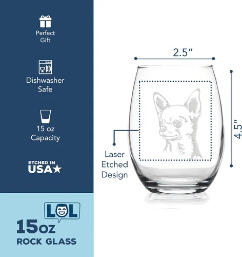 Vista 4 de Copa de vino sin tallo con cara de Chihuahua, regalo para perro, regalo para chihuahua, 2 vasos