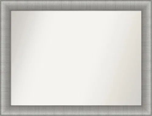 Vista 79 de Amanti Art Espejo de baño plateado para sobre el fregadero, 28 x 37 pulgadas, elegante espejo rectangular de peltre cepillado, marco de madera