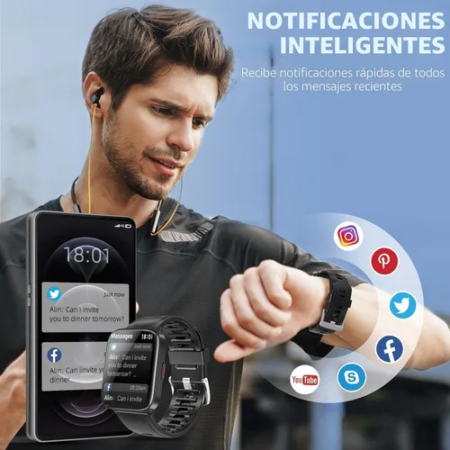 Vista 2 de DUREXO Reloj inteligente, reloj inteligente para hombre de fitness impermeable 5ATM, reloj de fitness con pantalla táctil de 1.69 pulgadas, reloj