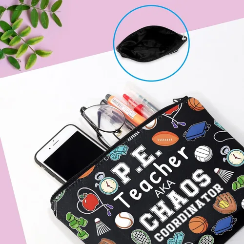 Vista 6 de P.E. Teacher Chaos Coordinator - Bolsa con cremallera para educación física, regalo para profesores, gimnasio, regalo para profesores, regalo