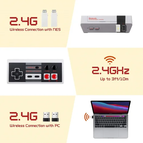 Vista 6 de AGPTEK - Paquete de 2 controladores inalámbricos, controlador clásico inalámbrico para Nintendo Classic Mini Edition y PC, sin cable, compatible