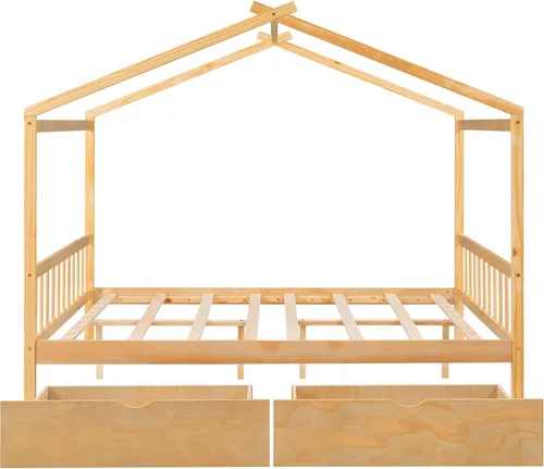 Vista 9 de Harper & Bright Designs Cama de casa de tamaño matrimonial para niños, marco de plataforma de madera Montessori con 2 cajones de almacenamiento