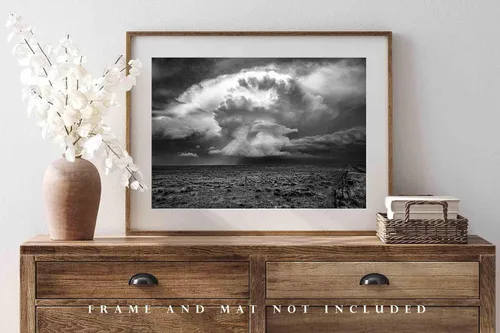 Vista 4 de Impresión fotográfica de tormenta (sin marco) Imagen en blanco y negro de Supercell Tormenta de tormenta sobre altas llanuras de Oklahoma Panhandle