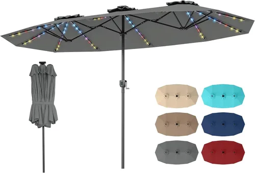 Vista 14 de Tangkula Sombrilla solar de patio de 13 pies, sombrilla de doble cara extra grande para mesa de mercado al aire libre con 36 luces LED, mango
