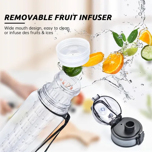 Vista 2 de UTEBIT Botella de agua con infusor de frutas de 32 onzas, botella de agua deportiva aislada con pajilla, 1 litro, sin BPA, a prueba de fugas, jarra