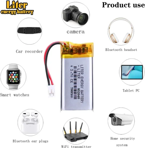 Vista 4 de Liter 3.7V 700mAh 852040 Lipo Batería recargable de iones de polímero de litio con conector JST 0.079 in
