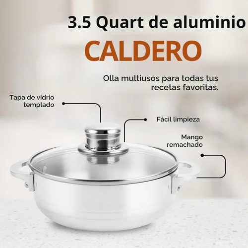 Vista 5 de Alpine Cuisine - Caldero de cocina de aluminio antiadherente de 3.5qt con tapa de vidrio ventilada y asas