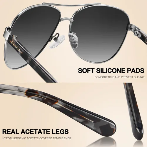 Vista 69 de CARFIA Gafas de sol polarizadas para mujer, protección UV, brazos de acetato, marco de metal, sombras para mujer, CA3216