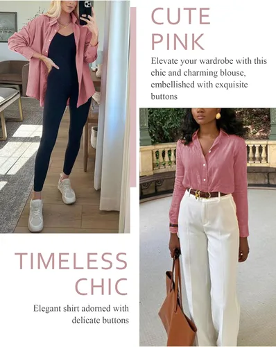 Vista 4 de Odosalii - Camisas con botones para mujer, con cuello en V, manga larga, enrolladas, blusas elegantes y formales para negocios y ocasiones casuales