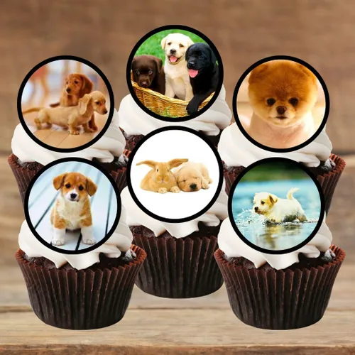 Vista 3 de 48 cachorros perros comestible premium de vainilla endulzada, papel de arroz, decoración para cupcakes