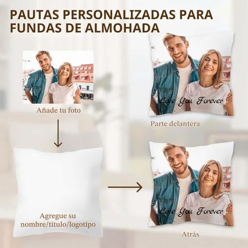 Vista 3 de Almohada de fotos personalizada de 16 x 16 pulgadas, funda de almohada personalizada de doble cara con texto de imagen, funda decorativa suave