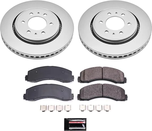 Vista 2 de Power Stop CRK3167 Kit completo de rotores de freno recubiertos delanteros y pastillas de freno cerámicas para Lincoln Navigator 2010-2021 Ford
