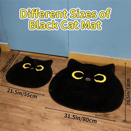 Vista 2 de Alfombra de baño – Alfombra de baño, alfombra de gato negro, tapete de baño de gato, tapete de baño antideslizante para baño, cocina, dormitorio