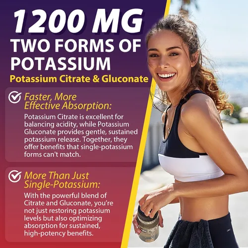 Vista 3 de Suplemento de citrato de potasio y gluconato de potasio, 1200 mg Dos formas de gomitas de potasio, con magnesio, Omega-3, calcio, vitamina D3 K2 B12