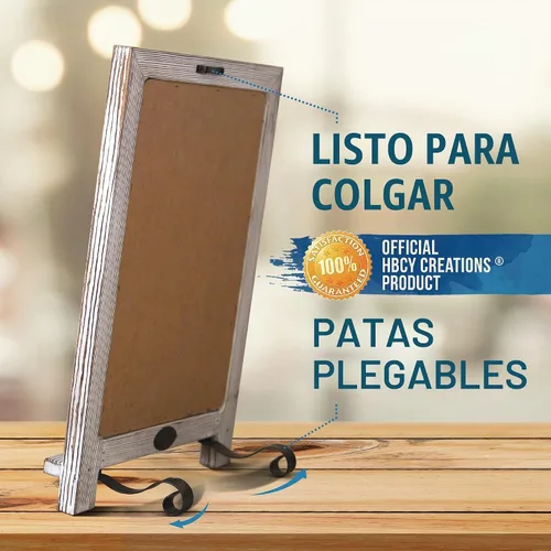 Vista 3 de HBCY Creations Pizarra de Mesa Rústica con Acabado Blanqueado / Pizarra Magnética Colgante de Pared / Caballete Pequeño de Encimera / Tablero de 1