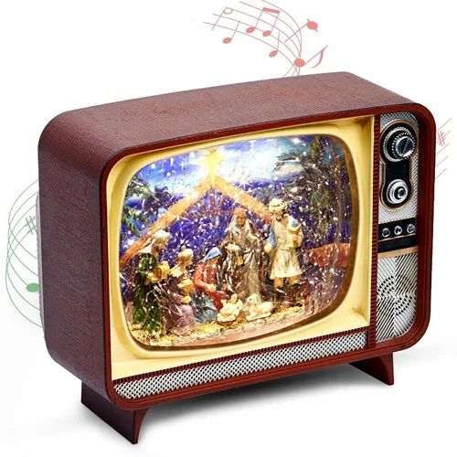 Vista 8 de Linterna de agua con globo de nieve de aldea navideña, decoración brillante, funciona con pilas USB, linterna controlable de volumen/luz/juego