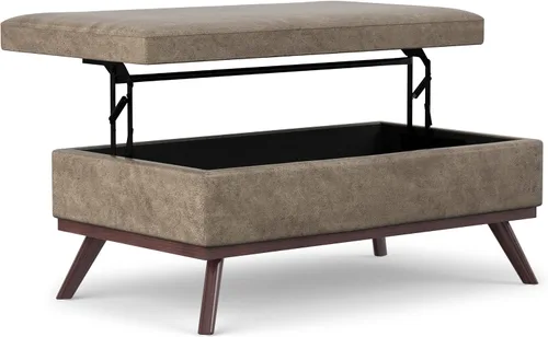 Vista 23 de SIMPLIHOME Owen - Otomana cuadrada con aspecto de lino de 36 pulgadas de Natural