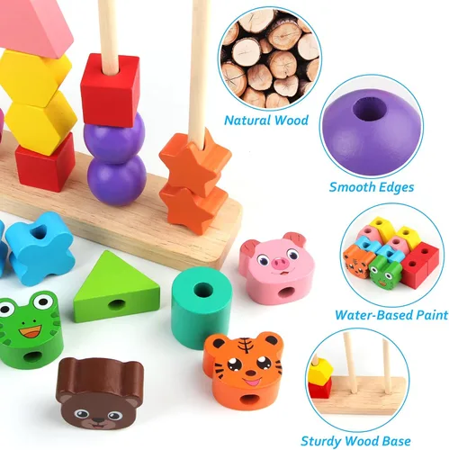 Vista 5 de Vinlon Montessori - Juego de juguetes para niños y niñas de 2, 3 y 4 años, lindos animales vivos colores para clasificar y apilar, bloques