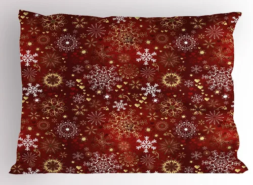 Vista 42 de Ambesonne Juego de 2 fundas de almohada navideñas, diseño de estrellas de Navidad y copos de nieve, letras retro, ropa de cama de microfibra