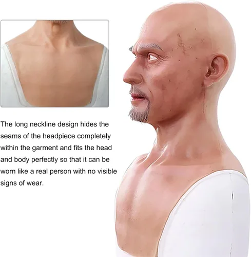 Vista 4 de QIAOYIQIAO Charles - Máscara de silicona realista de anciano, hecha a mano, para cosplay, crossdresser transgénero