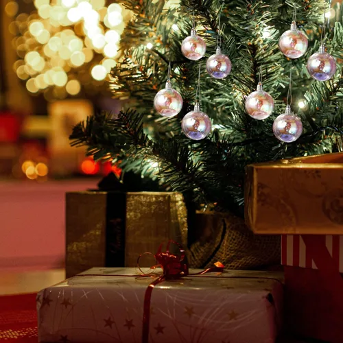 Vista 6 de 12 adornos de plástico iridiscentes de Navidad de 2.36 pulgadas, adornos iridiscentes para árbol de Navidad, bolas transparentes para Halloween