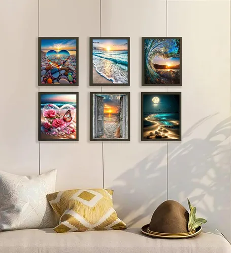 Vista 4 de KINPLUB Paquete de 6 Kits de Pintura de Diamantes para Adultos, Kits de Arte de Diamantes de Playa 5D para Principiantes, Pintura DIY de Taladro