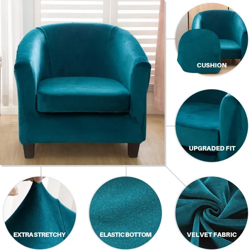Vista 4 de ele ELEOPTION Funda de terciopelo para silla de club, 2 piezas, funda protectora de muebles con parte inferior elástica, funda de sofá súper suave 01
