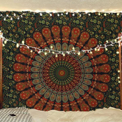 Vista 41 de Tapiz hippie indio bohemio psicodélico dorado azul pavo real mandala colgante en la pared (negro blanco, Queen (84 x 90 pulgadas) (84.6 x 90.6 in)