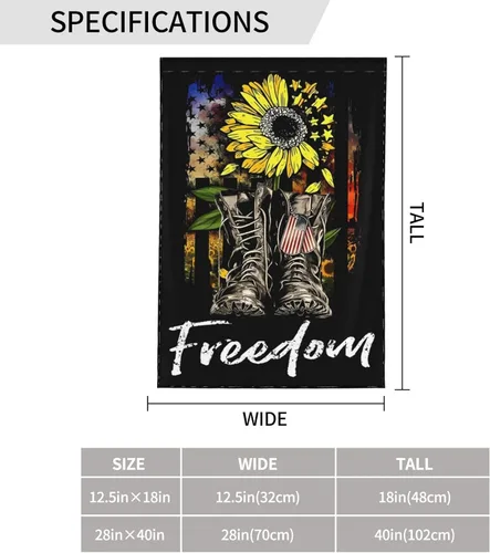 Vista 3 de Bandera de jardín para el Día de los Caídos, bandera de girasol de 12 x 18 pulgadas, soldados militares, veteranos, 4 de julio, decoración