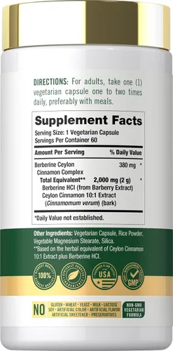 Vista 2 de Carlyle Berberina con canela de Ceilán Complejo de 2000mg 60 cápsulas Vegetariano, sin OGM, sin gluten