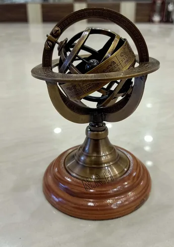 Vista 4 de Decoración de mesa con base de palisandro y esfera armilar de latón náutico de 5 pulgadas, regalo