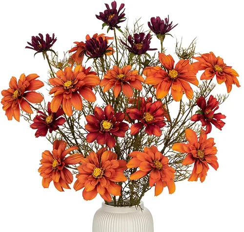 Vista 14 de GnFlus 4 ramos de flores rojas artificiales de 22 pulgadas para madres Borgoña