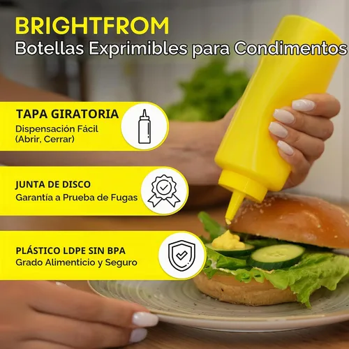 Vista 2 de BRIGHTFROM Botellas exprimibles para condimentos, rojo/amarillo botella vacía de 12 onzas con cuello ancho, ideal para salsa de tomate, mostaza