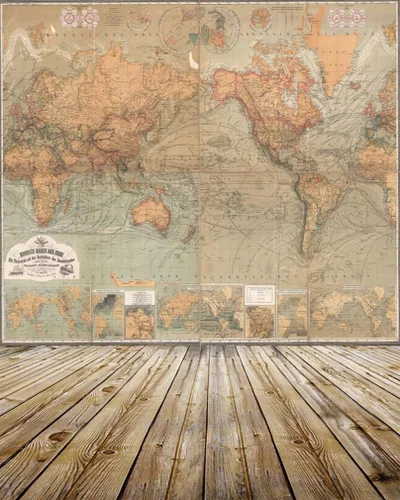 Vista 7 de AOFOTO Mapa del mundo vintage de 3 x 5 pies, fondos nostálgicos, fondos artísticos, pisos de madera retro, adultos, niños, niños, niños, bebés