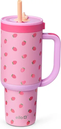 Vista 11 de Ello Oasis Vaso de 24 oz con asa y popote retráctil Taza reutilizable de acero inoxidable aislada 100% a prueba de fugas, regalos