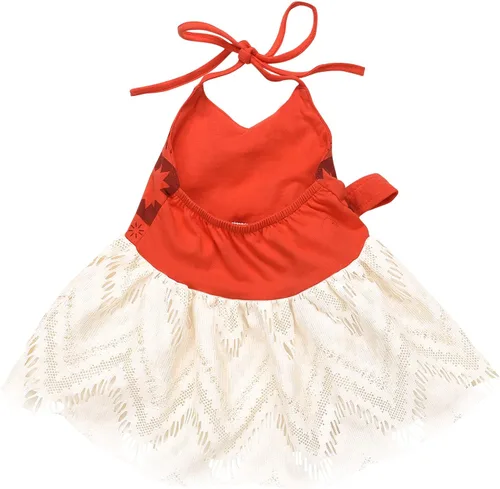 Vista 4 de HenzWorld Disfraz de aventura para niñas pequeñas, traje de fiesta de cumpleaños, rol, falda para niños, collar halter de vacaciones, accesorios