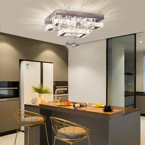 Vista 7 de Lámpara de Araña de Cristal Moderna LED de 11.8" Luminaria de Techo Adecuada para Cocina Pasillo Dormitorio Baño Comedor 4 Pétalos/Bola de Gotas