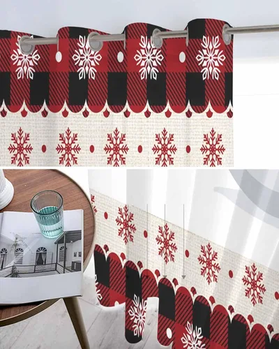 Vista 5 de Cortinas traslúcidas de Navidad de 39 pulgadas de largo, juego de 2 paneles de cortinas para cocina, dormitorio, sala de estar, puerta, pasillo