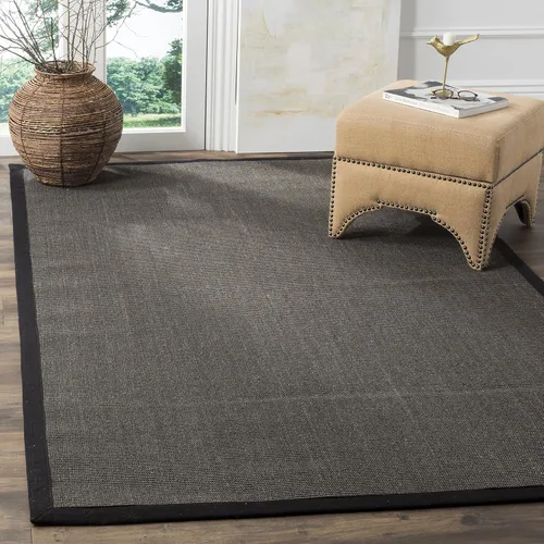 Vista 35 de Alfombra de sisal Safavieh, de color maíz y negro, tejida a mano, de la colección de fibras naturales; 5 x 8 pulgadas, NF441A, Tela, Gris / Gris