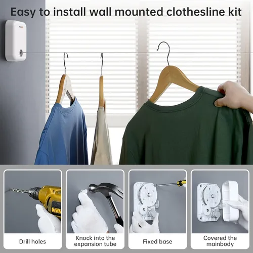 Vista 5 de [Usado] Mbillion Tendedero retráctil para interiores y exteriores, línea de ropa resistente para secar la ropa, línea de ropa colgante retráctil