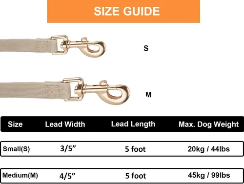 Vista 6 de Correa de perro de algodón suave, correas de pana resistente de 5 pies con gancho de metal dorado para perros pequeños, medianos y grandes, S