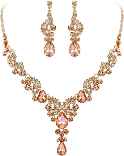 Vista 42 de Ever Faith - Conjunto de collar y aretes de lágrima con cristales de diamantes de imitación para novia, ondas florales