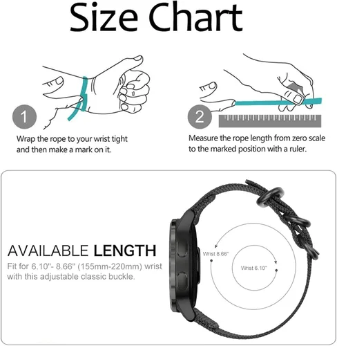 Vista 6 de FINTIE Quick Release Nylon Band 22mm Replacement Sport Strap Negro