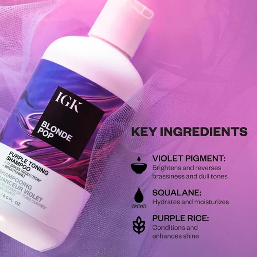 Vista 5 de IGK BLONDE POP - Juego de champú y acondicionador tonificante morado Neutraliza el latón + ilumina el rubio Vegano + libre de crueldad 8 onzas