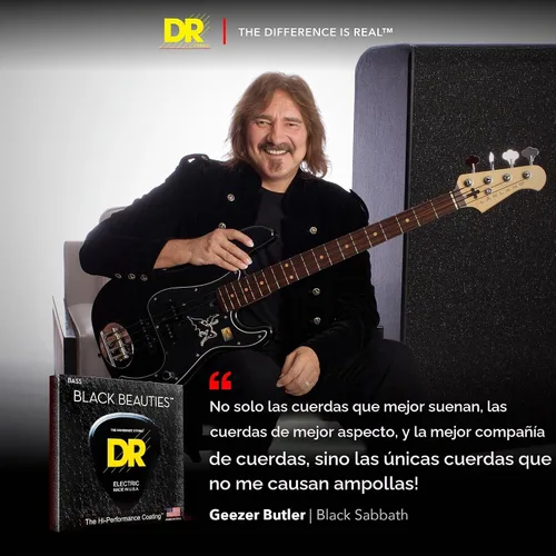 Vista 3 de DR Strings Beauties-Black Coated Steel 6 Cuerdas de guitarra bajo, calibre 30-125, núcleo redondo (BKB6-30)