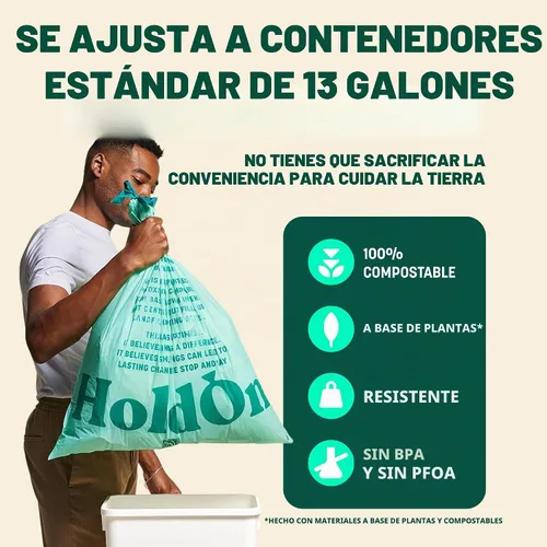 Vista 2 de HoldOn Bolsas con cordón de cocina altas compostables - 13 galones, 40