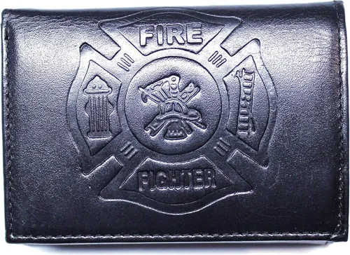 Vista 2 de Fire Fighter Cartera de cuero en relieve Trifold - Negro, Negro